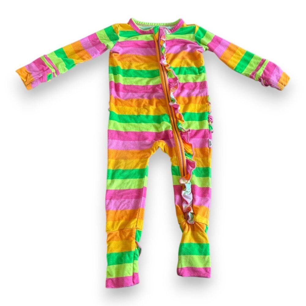 Gigi and Max Stephanie Neon Striped Ruffle Zippy 6-12 Months